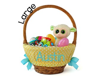 Large Personalized Easter Basket Liner For Oversized Easter Baskets, Custom Basket Liner, Basket not included - Yellow Medium Dots