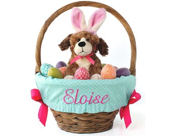 Personalized Easter Basket Liner Size Small, Easter Basket Liner, Custom Basket Liner, Basket not included - Mint Tiny Dots