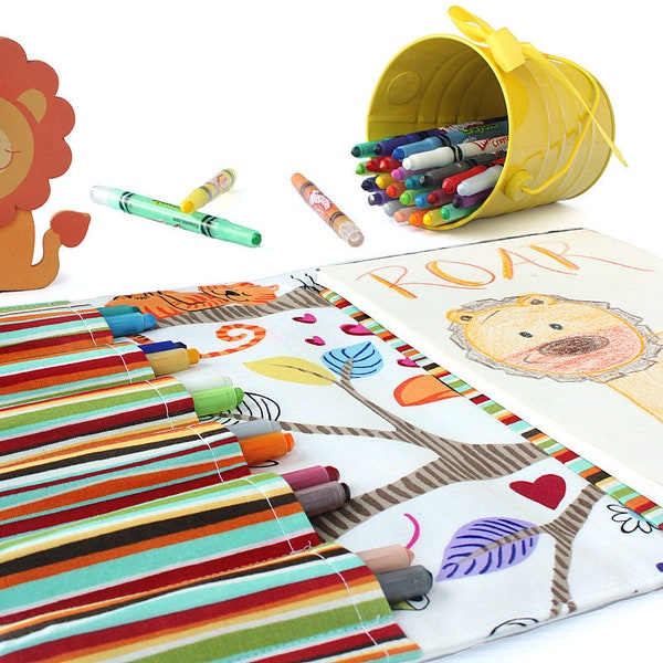 Crayon wallet, crayon case, children's art toy, crayon holder, coloring toy, crayon artist case, travel toy, crayon roll - Exotic Animals