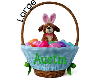 Large Personalized Easter Basket Liner For Oversized Easter Baskets, Custom Basket Liner, Basket not included - Aqua Gingham