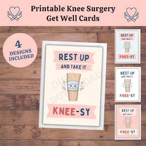 Cartão engraçado de melhoras para substituição do joelho, Cartão de recuperação de cirurgia para impressão, Pensando em você, Download instantâneo de PDF, Pacote de cuidados