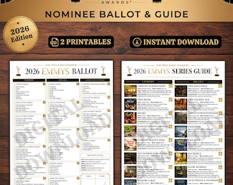 2026 Emmy Awards Ballot Printable PDF, Emmy Watch Party Game, TV Nominee Guide, Awards Night Predictions, Instant Download