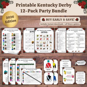 Jogos para a Festa do Kentucky Derby 2026: Bingo do Derby para Imprimir, Folhas de Apostas, Perguntas e Respostas, Guia de Cavalos, Cardápio de Coquetéis, Posições de Largada