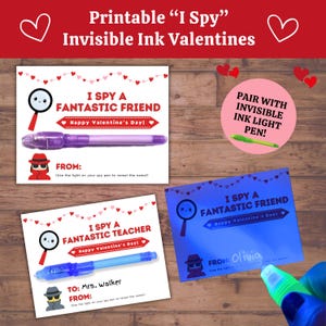 J'espionne la Saint-Valentin à imprimer, cartes de Saint-Valentin scolaires Agent secret à encre invisible pour enfants, stylo UV