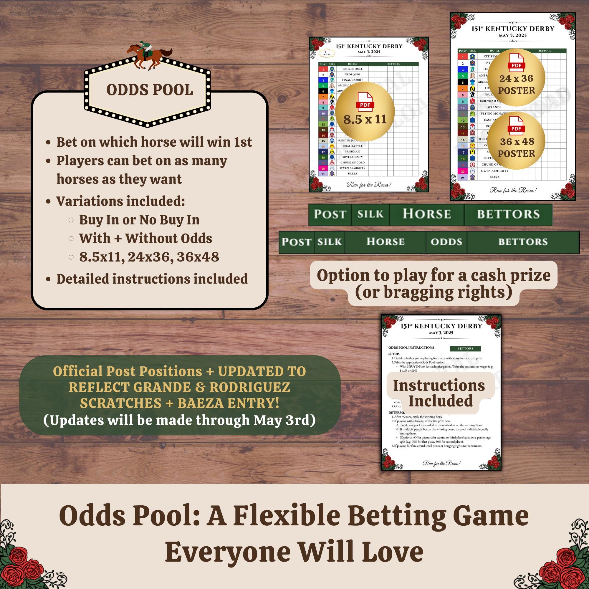 Kentucky Derby Betting Games Pack Rose Design (printable) Etsy