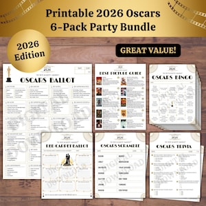 Oscars Party Games 2026: Ballot, Bingo, Trivia, Word Scramble, Best Picture Guide, Red Carpet Tracker, Instant Printable PDF, Academy Awards