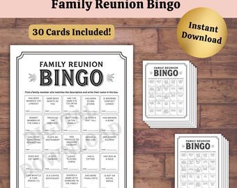 Family Reunion Bingo Game: Printable Multi-Generational Activity, 30 Pre-Filled Bingo Cards (PDF Instant Download)