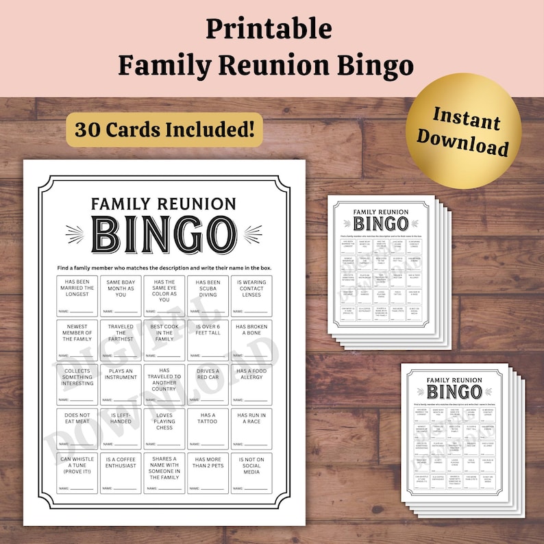 Family Reunion Bingo Game Printable Multigenerational Activity, 30