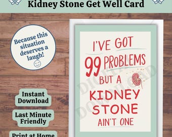 Funny Kidney Stone Get Well Card, Surgery Recovery Printable (Instant Download)