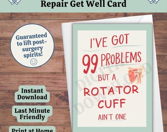 Printable Rotator Cuff Surgery Get Well Card, Shoulder Surgery Recovery, Rotator Cuff Repair Recovery Gift, Instant Download Card