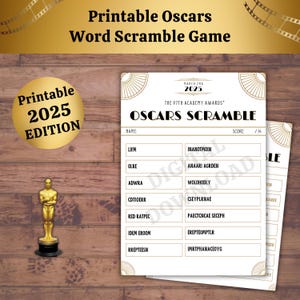 Oscars Word Scramble 2025: Printable Academy Awards Party Game, Puzzle & Key, PDF Download