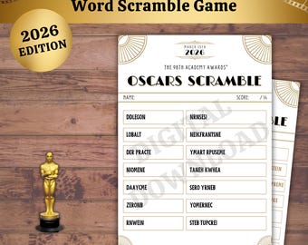 Oscars Word Scramble 2026: Printable Academy Awards Party Game, Puzzle & Key, PDF Download