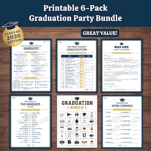 Printable Graduation Party Games Bundle, Graduation Bingo, Grad Trivia, Mad Libs, Word Scramble, Class of 2026 Party Games, Instant Download