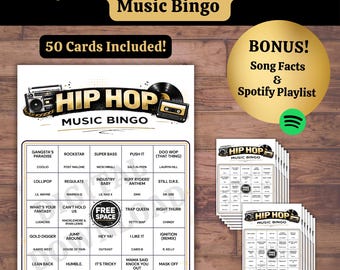 Hip Hop Rap Music Bingo Game, Printable Party Cards (PDF)
