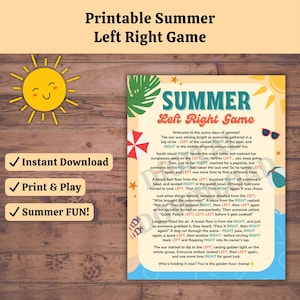 Sommer Links Rechts Spiel zum ausdrucken - Fun Pass the Gift Aktivität für Kinder, Familie, Camp, Klasse | Links Rechts Story-Spiel | PDF-Download