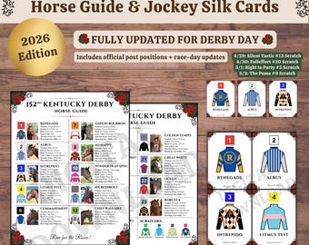 Kentucky Derby Horse Guide & Jockey Silks Karten Printable 2026 - Derby Party Dekor PDF
