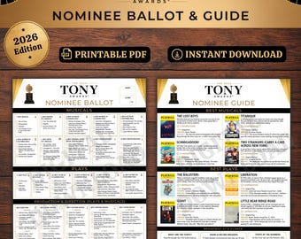 2026 Tony Awards Ballot Printable PDF, Tony Awards Watch Party Game, Broadway Nominee Ballot, Theater Party Game, Instant Download