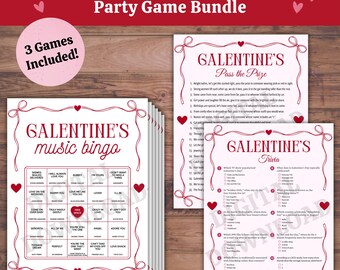 Galentines Party Games Bundle | Music Bingo, Trivia & Pass the Prize (PDF)