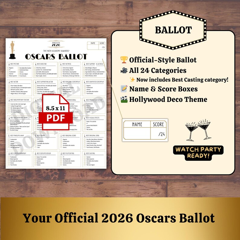 2026 Oscars Ballot & Picture Guide (printable PDF Download Etsy