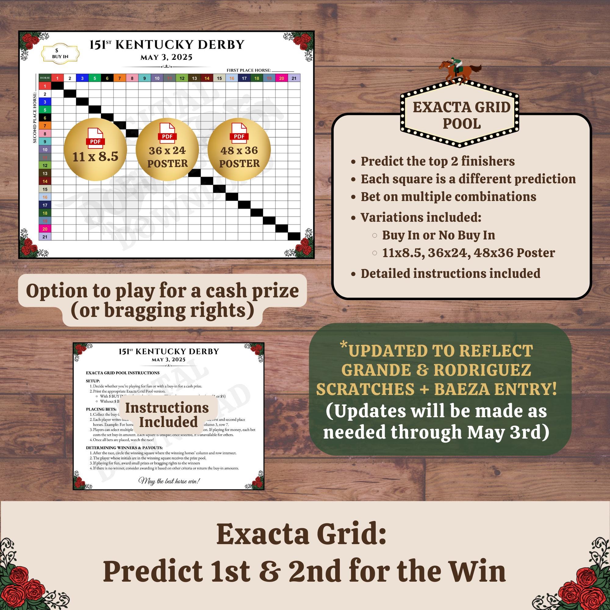 Kentucky Derby Betting Games Pack Rose Design (printable) Etsy