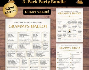 2026 Grammys Party Games Bundle – Ballot, Bingo, Trivia (PDF Printable Set