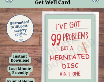 Funny Herniated Disc Get Well Card, Spine Surgery Recovery Card, Back Surgery (Printable PDF)