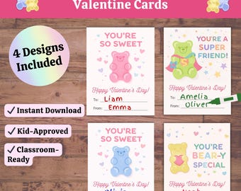 Gummy Bear Valentine Cards | Printable Classroom Valentines (Instant Download)