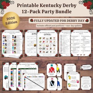 Kentucky Derby Party Games 2026: Printable Derby Bingo, Betting Sheets, Trivia, Horse Guide, Cocktail Food Menu, Post Positions