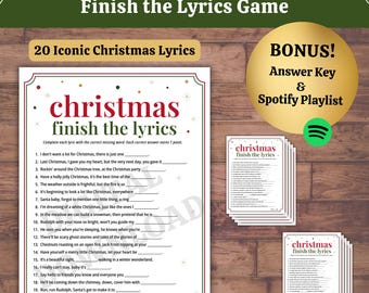 Christmas Song Lyrics Game, Holiday Party, Printable (PDF)
