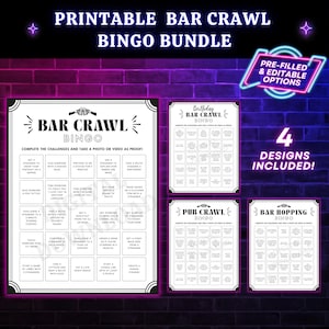 Bar Crawl Bingo Cards: Pub Crawl Party Game (Printable PDF)