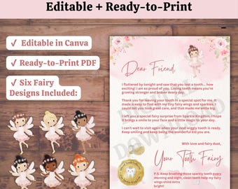 Tooth Fairy Letter Template | Editable & Ready-to-Print Versions | Instant Download Lost Tooth Note for Kids
