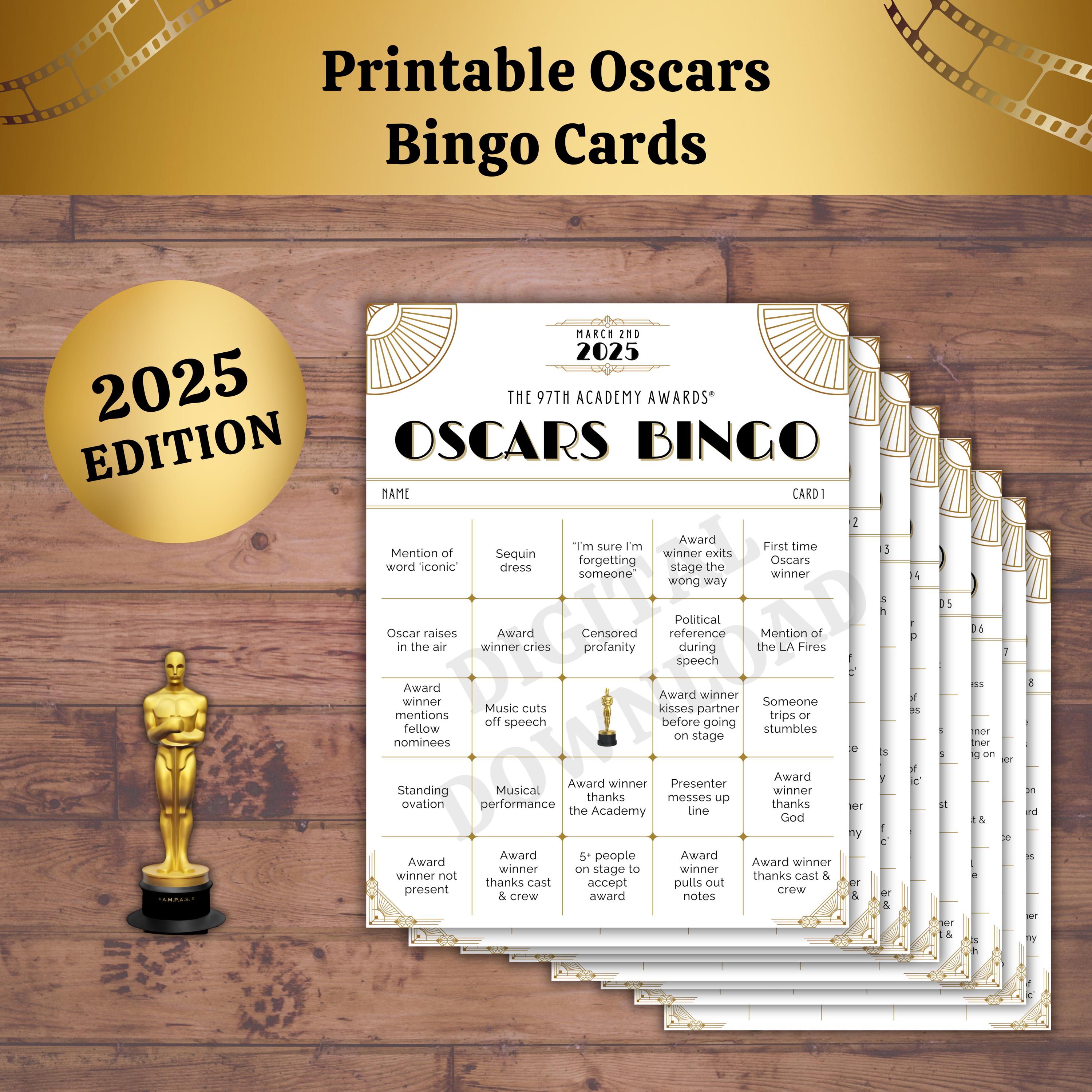 Oscars Bingo, Printable Watch Party Game, 8 Unique Cards, PDF, 2025 ...