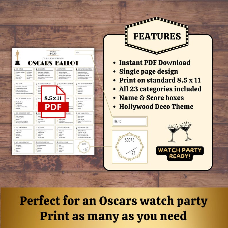 Oscars Ballot 2025 Printable Academy Awards Game, Best Picture Guide