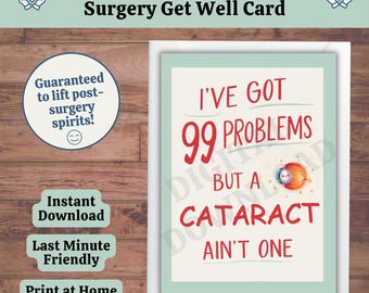 Funny Cataract Surgery Card, Eye Recovery Humor, Post Op Get Well (Instant Download)