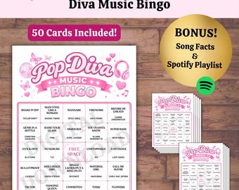 Pop Diva Music Bingo Game, Bachelorette Party Printable, Girls Night Activity (Digital Download)