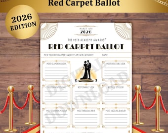 Oscars Red Carpet Ballot 2026: Academy Awards Party Game (Printable PDF)