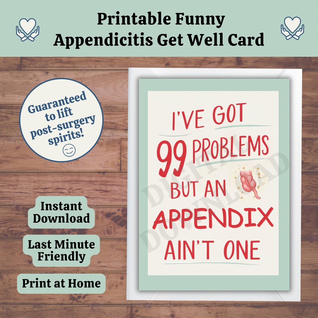 Funny Appendicitis Get Well Card, Appendectomy Surgery Humor (digital ...