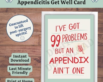 Funny Appendicitis Get Well Card, Appendectomy Surgery Humor (Digital Download)