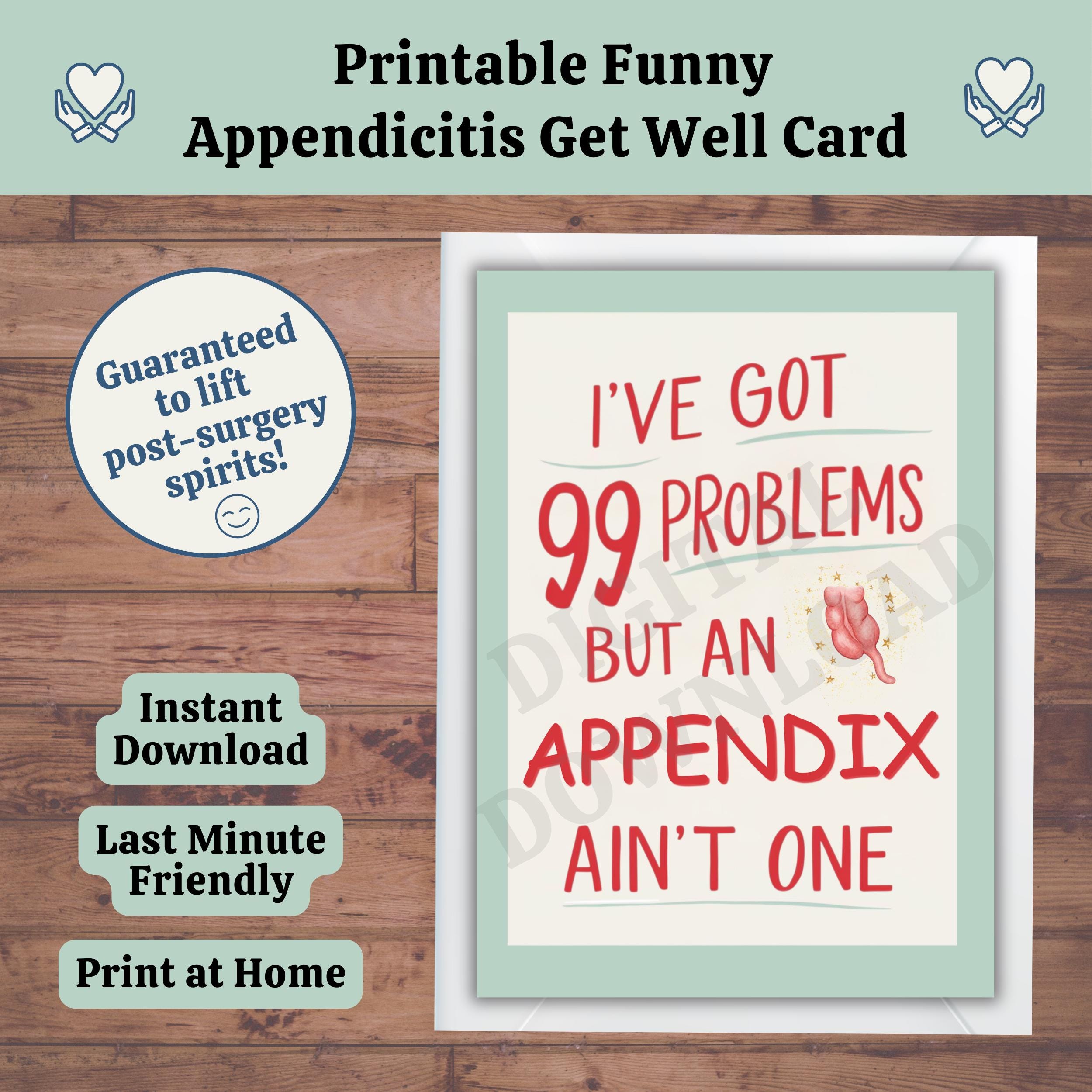 Funny Appendicitis Get Well Card, Appendectomy Surgery Humor (digital ...