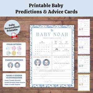 Tarjeta de deseos de bebé personalizada con estilo chinoiserie, juego imprimible para baby shower, tarjeta de consejos personalizada como recuerdo, actividad elegante para baby shower