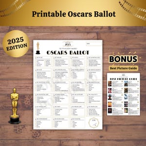 Oscars Ballot & Best Picture Guide, 2025 Printable PDF Download, Academy Awards, Oscar Watch Party Game, Hollywood Movie Night