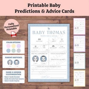Druckbares Baby-Vorhersage-Wunsch-Karte, personalisiertes Advice Spiel für werdende Eltern, süßes Karo-Design