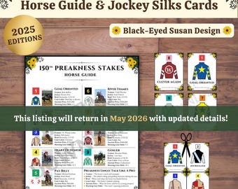Preakness Horse Guide & Jockey Silks Cards - 2025 (Instant PDF Download)