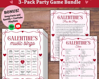 Galentines Party Games Bundle | Music Bingo, Trivia & Pass the Prize (PDF)
