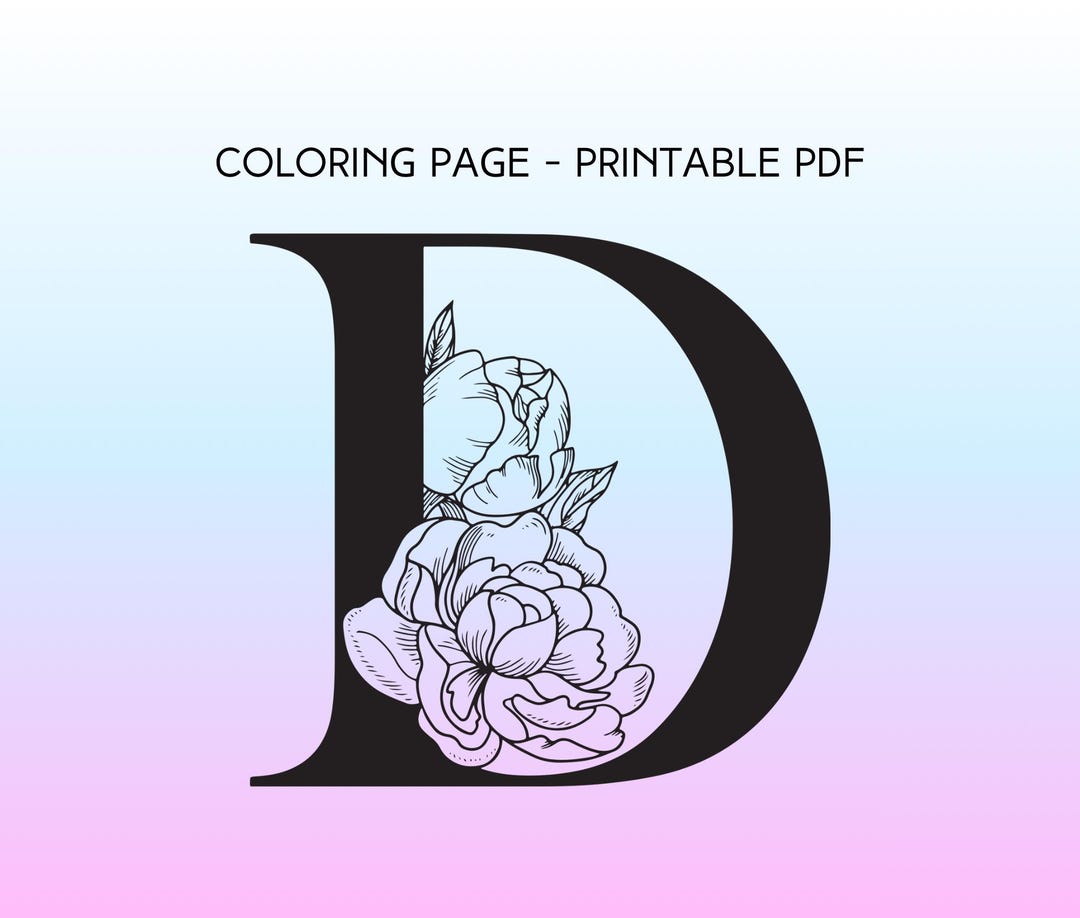 Letter D Coloring Page for Kids | Printable PDF | D Floral Monogram ...