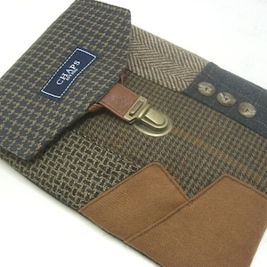 iPad mini-hoes, iPad Mini-hoesje, hoekje, Kindle-hoes, e-reader hoes, tablet, vintage, blauw, goudkleurig geruit, milieuvriendelijk gerecycled pak