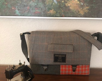 Upcycled Suit Coat Messenger Bag, 15" Laptop Bag, Custom Order
