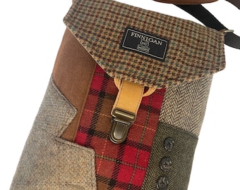 Recycled Suit Coat Crossbody Bag: Wool, Tweed, and Plaid Patchwork