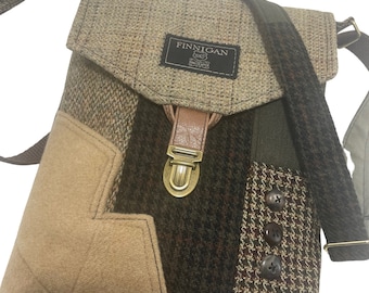 Recycled Wool Crossbody Bag, Upcycled Suit Coat Purse