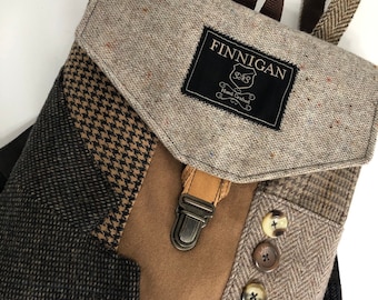 Recycled Suit Coat Backpack, Upcycled Twill Bag